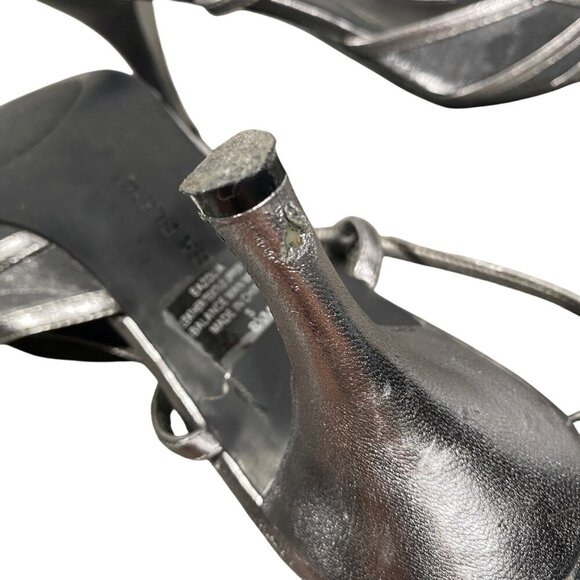 Enzo Angiolini Silver leather basket mesh weave Slingback Pointed Toe Heels - Picture 12 of 13